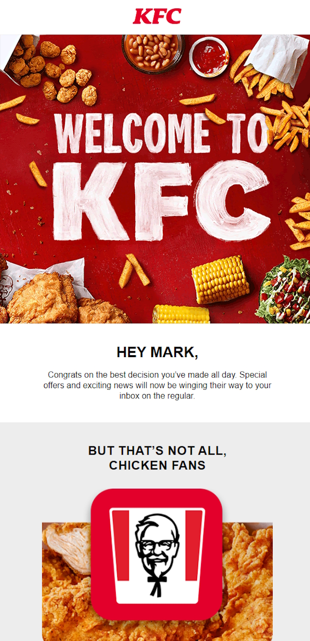 kfc welcome email