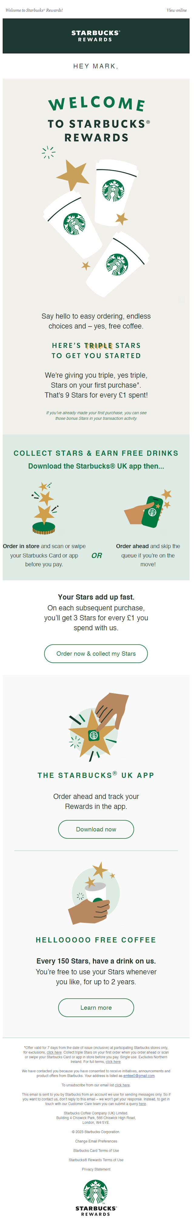 Starbucks Rewards Welcome Email Design